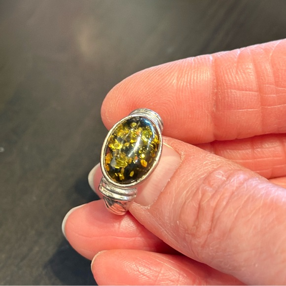 Jewelry - Amber and Sterling Silver ring, size 6
